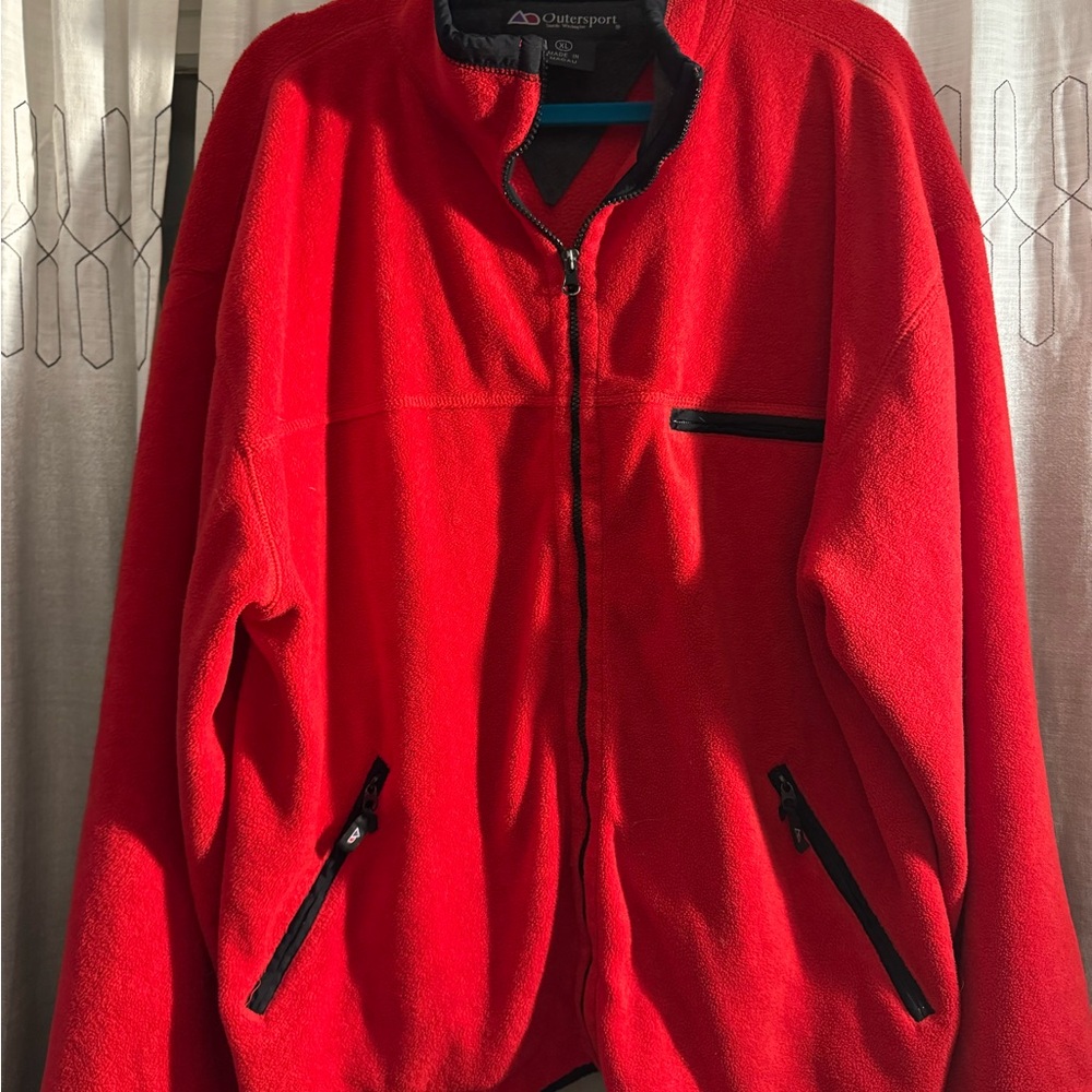 Outersport Red Fleece Jacket Full Zip with Black Trim Outdoor Jacket